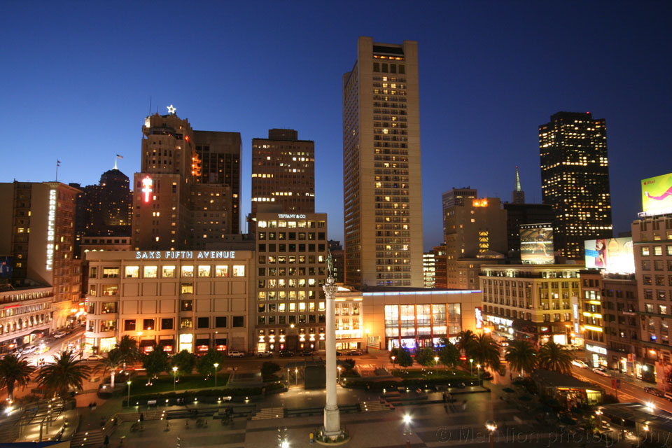 "Dusk at Union square in San Francisco"