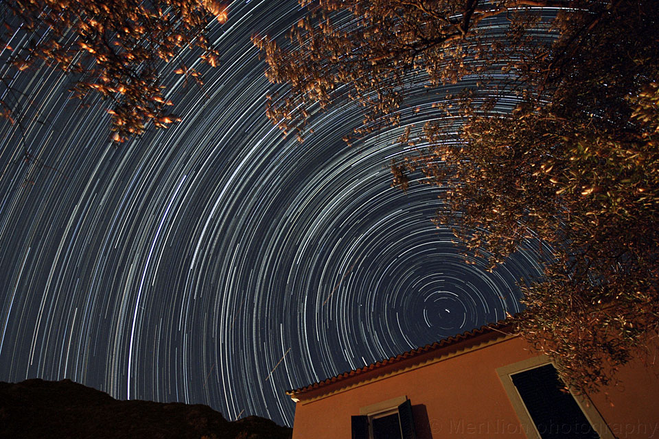 "Star trails around Polaris in Corfu"