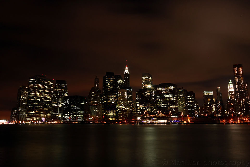 "New York City skyscrapers from Brooklyn"